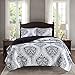 Comfort Spaces Coco 2 Piece Quilt Coverlet Bedspread Ultra Soft Printed Damask Pattern Hypoallergenic Bedding Set, Twin/Twin XL, Black