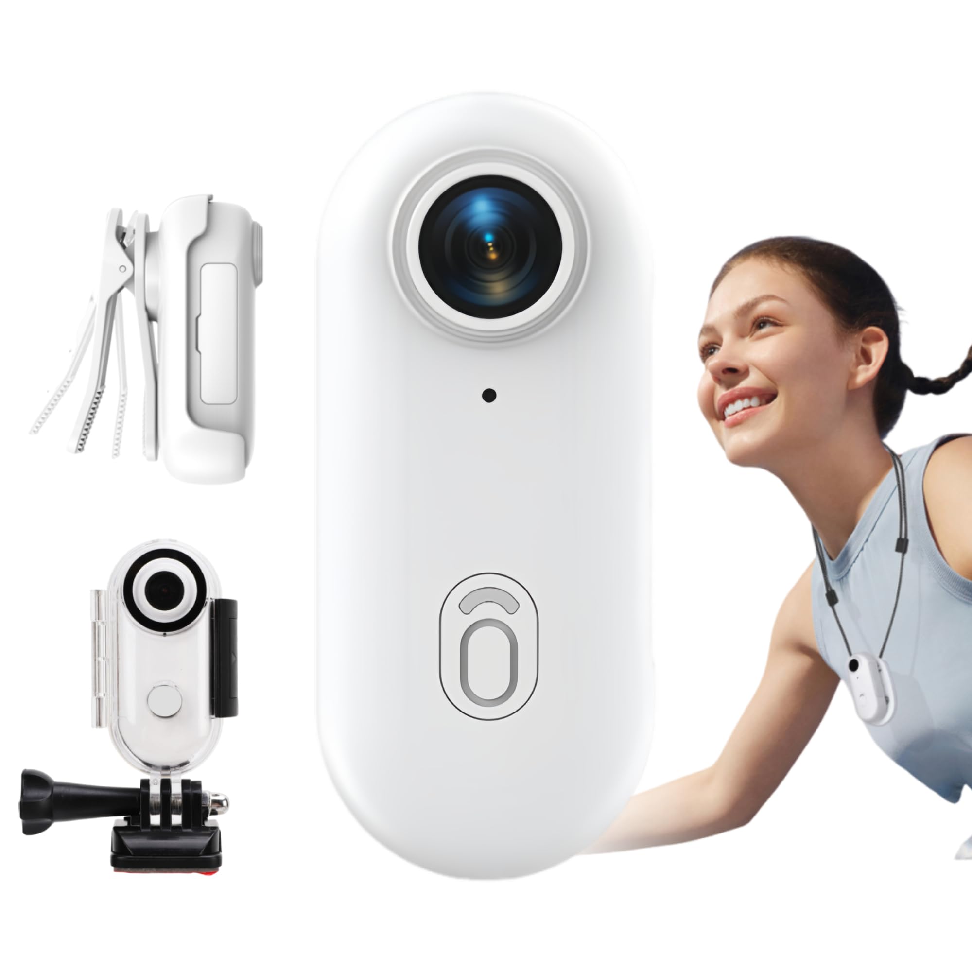 Bewinner New 4K 8MP WiFi Pet Collar Camera Pro Kit | Wearable Wireless Action Camera | 120° Wide Angle Helmet Camera with Underwater Case for Outdoor Sports (White)