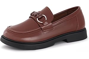 Tobfis Girls Slip-On Round Toe Oxford Butterfly Metal Chain Patent Leather Penny Loafers Flats Church School Uniform Kids Moccasins Dress Shoes (Toddler/Little Kid/Big Kid)