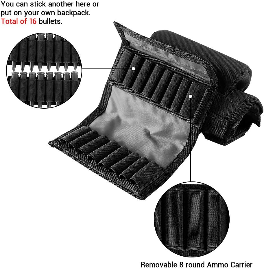 AIRSSON Tactical Rifle Cheek Rest Holder with 2 Molle Pouch for 8 Grid Shells and 2 Different Heights Cheek Leather Pad .22 .223 Cal .308 30-06 .300 .303 & 7.62mm : Sports & Outdoors