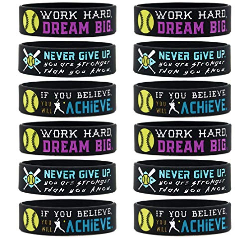 12-Pack-Softball-Wristbands-with-Motivational-Quotes-Wholesale-Bulk-Bracelets-for-Softball-Party-Favors-Awards-and-Giveaway-Gifts-for-Softball-Team-Unisex-for-Boys-Girls-Men-Women-Youth-Adults