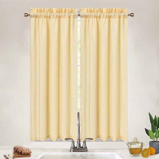 Amazon Com Caromio Cafe Curtains 54 Inch Length Waffle Woven