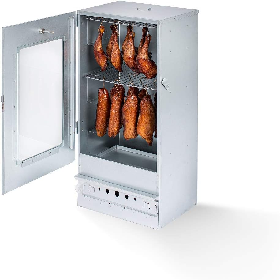 KAISER COMPANY '50' Hochwertiger Räucherofen/Räucherschrank aus verzinktem Blech - Holzbefeuerung I Tragbarer Smoker 80 cm I Perfekt zum Räuchern I Passen bis zu 10kg Fleisch I mit Zubehör