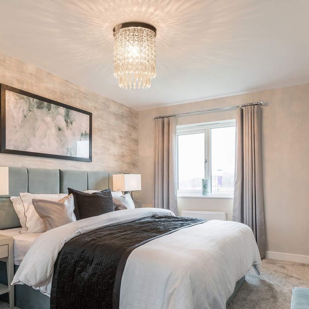 Crystal Chandelier Mini Chandeliers Ceiling Light Modern Chandelier Elegant Flush Mount Light Fixtures for Dining Room , Bedroom, Closet, Entryway, Foyer, Hallway, H11.02''x W8.66'',E12 Bulb Included: Home Improvement