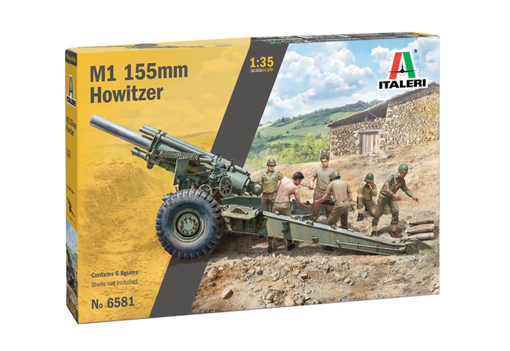 Italeri 6581S 1:35 M1 155 mm Howitzer with Crew, Model Making, Construction Kit, Stand Model Making, Crafts, Hobby, Gluing, Plastic Kit, Multi-Coloured