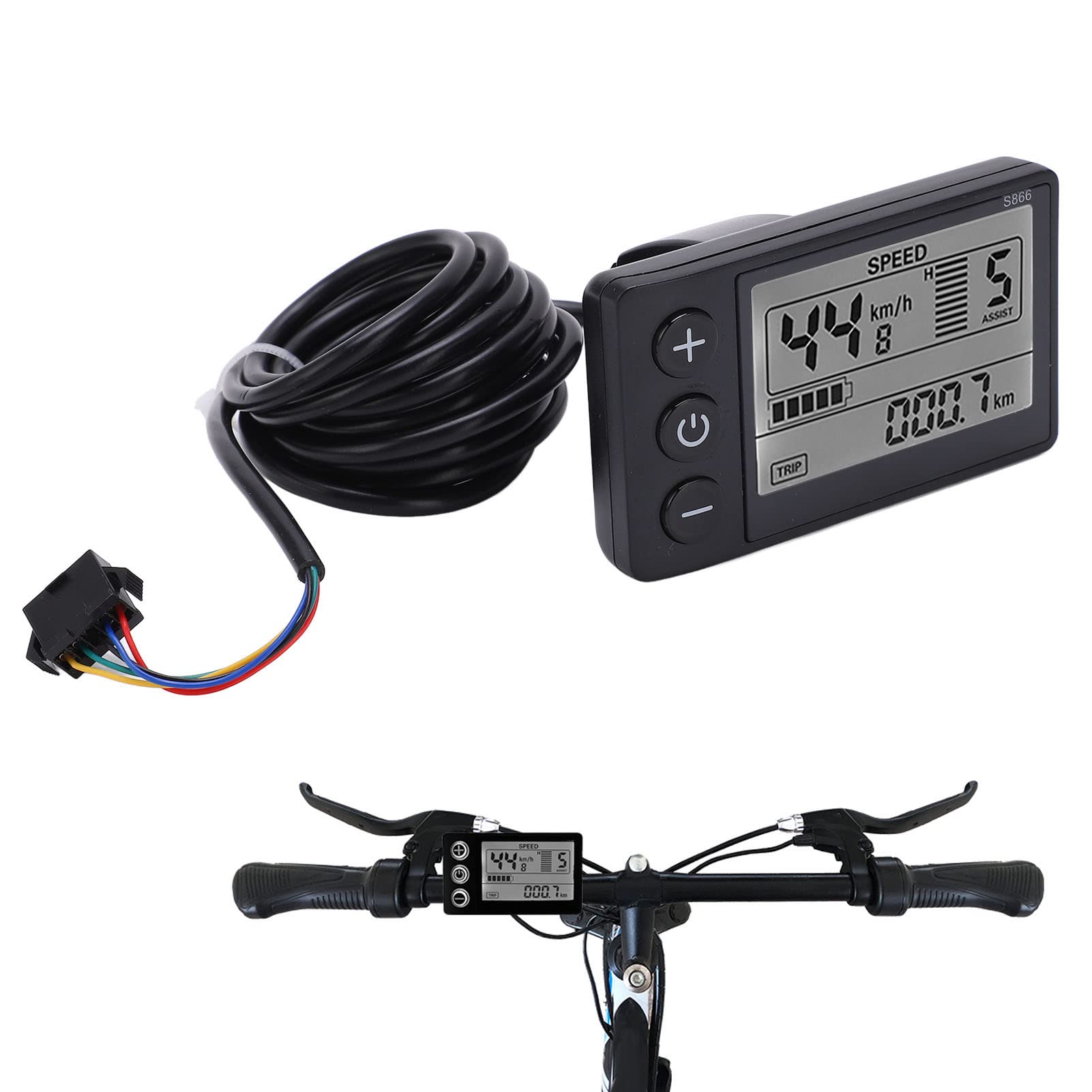 S866 Bike Computer, Electric Bicycle Display LCD Meter, 24V 36V 48V Electric Scooter Control Panel with SM Plug, Bike Speedometer Odometer, for 22.2mm/0.9in Handlebars