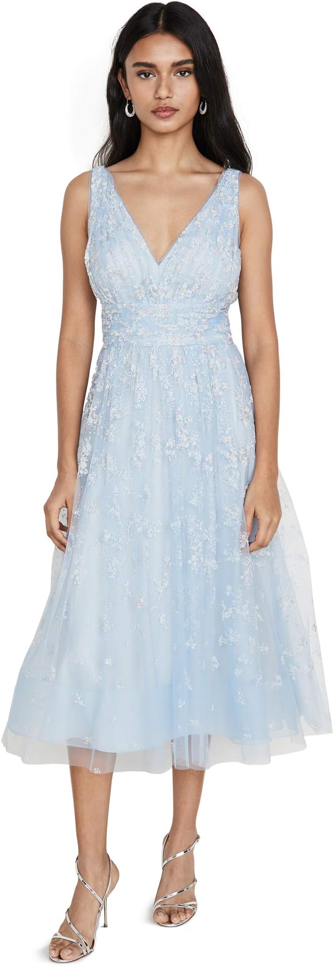 Marchesa Notte Women's Sleeveless Tulle Tea Length Gown