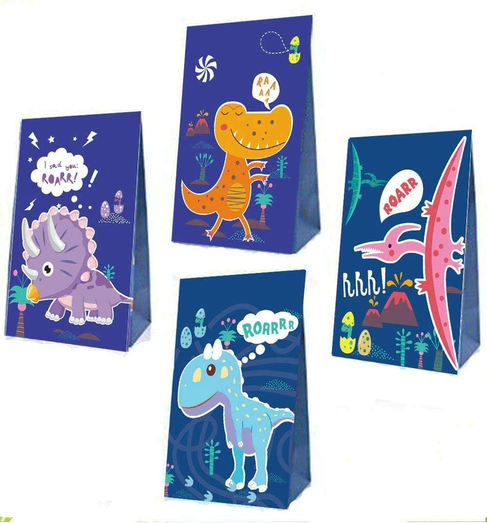 SWYOUN 24 Pack Dinosaur Goodie Candy Treat Paper Bags Kids Birthday Roar Party Favor Supplies