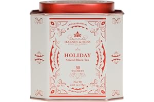 Harney & Sons Holiday Tea – Black Tea with Almond, Orange & Vanilla flavors with Cinnamon & Cloves in a Giftable Tin, 30 count