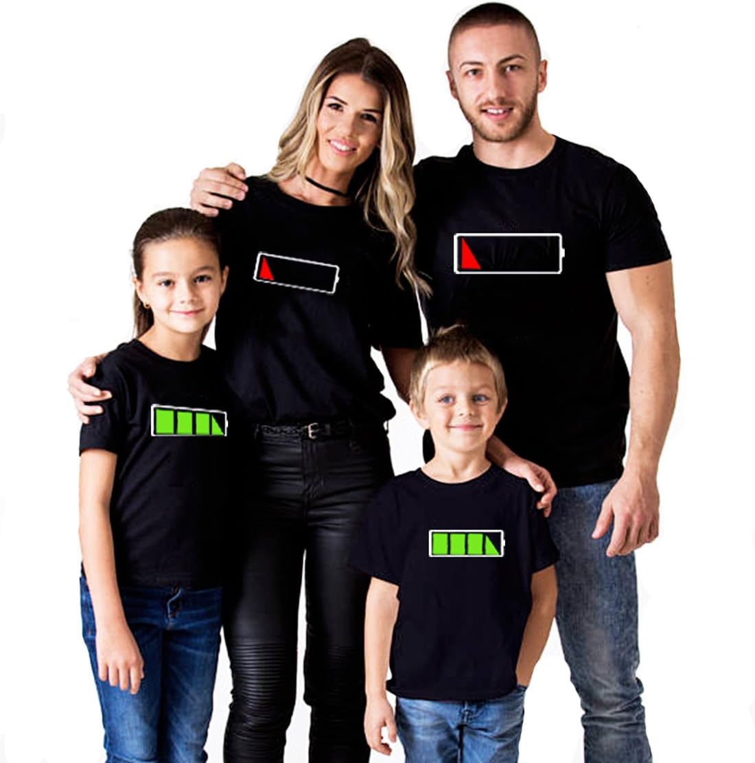Family Matching Shirts Green Battery Toddler Little Girls Boys Dad Mom T-Shirt (Dad, M)