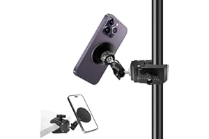 KHAZYLORR Mic Stand Phone Holder, for MagSafe Phone Holder with Clamp, Dual Ball Head 360° Swivel Magnetic Microphone Stand Phone Mount Clip for iPhone 16 15 14 MAX Pro Samsung Galaxy and Any Smartphones