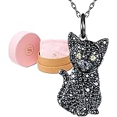 SCAMPER & CO Cat Cubic Zirconia Kitty Charm Pendant Necklaces for Women - Genuine Gemstone with Elegant Backplate, Premium Plated Sterling Silver Necklace for Women Secure Easy Closure 18 to 20 inch