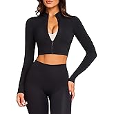 TZLDN Women's Cropped Workout Jacket Full Zip Up Long Sleeve Turtleneck Lightweight Gym Running Yoga Athletic Crop Tops