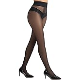 SUREPOCH Sheer Nylon Tights for Women 20D T Crotch Pantyhose Control Top High Waist Black Stockings Reinforced Toe