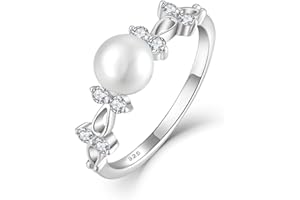 STARCHENIE Freshwater Cultured Pearl Ring 925 Sterling Silver 6mm White Pearl Rings for Women Anniversary Jewelry Size 5-10