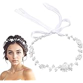 Thinp Hair Accessories 1 Piece Bridal Pearl Flower Headpiece Headband Flower Pearl Headpiece Woman Hair Accessory for Birthday Party First Communion Wedding (White)