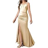 SHENHE Girl's Satin Spaghetti Strap Junior Bridesmaid Flower Girl Dress Fishtail Maxi Slit Dress