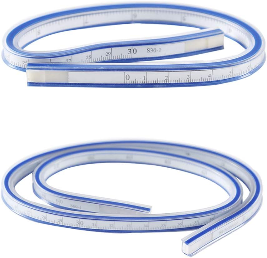 Moldable Ruler 2 Pieces Flexible Curve Ruler Plastic Measurement Tool for Engineering ...