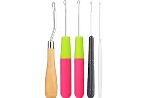 CLHJINRUOLIU 5Pcs/Sets Bent Latch Hook Crochet Hooks Hair Braiding Tools Dreadlocks Different Sizes Crocheting Weaving Needles for Hair Braiding, Rug Making and Art Crafts