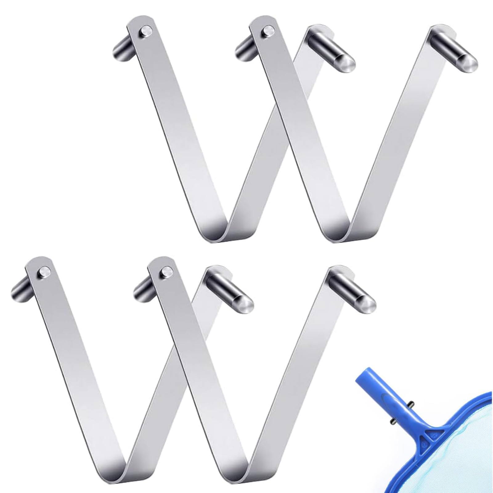 4Pcs Pool Brush Clip V-Shaped Clip, Pool Pole Clips for Poles, Stainless Steel Clips Double Pin Spring Button Clip Pool Accessories Tools for Brushes Skimmers Pool Net Swimming Pool Spa Brush.