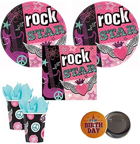 Rocker Girl Rock Star Party Pack for 16 guests - plates, napkins, cups, bonus accessory