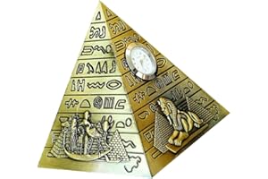 TOPPERFUN Egyptian Style Pyramid Clock Ornament 3.93 Inch Brass Desktop Ornament Creative Home Decor Gift for Living Room Off