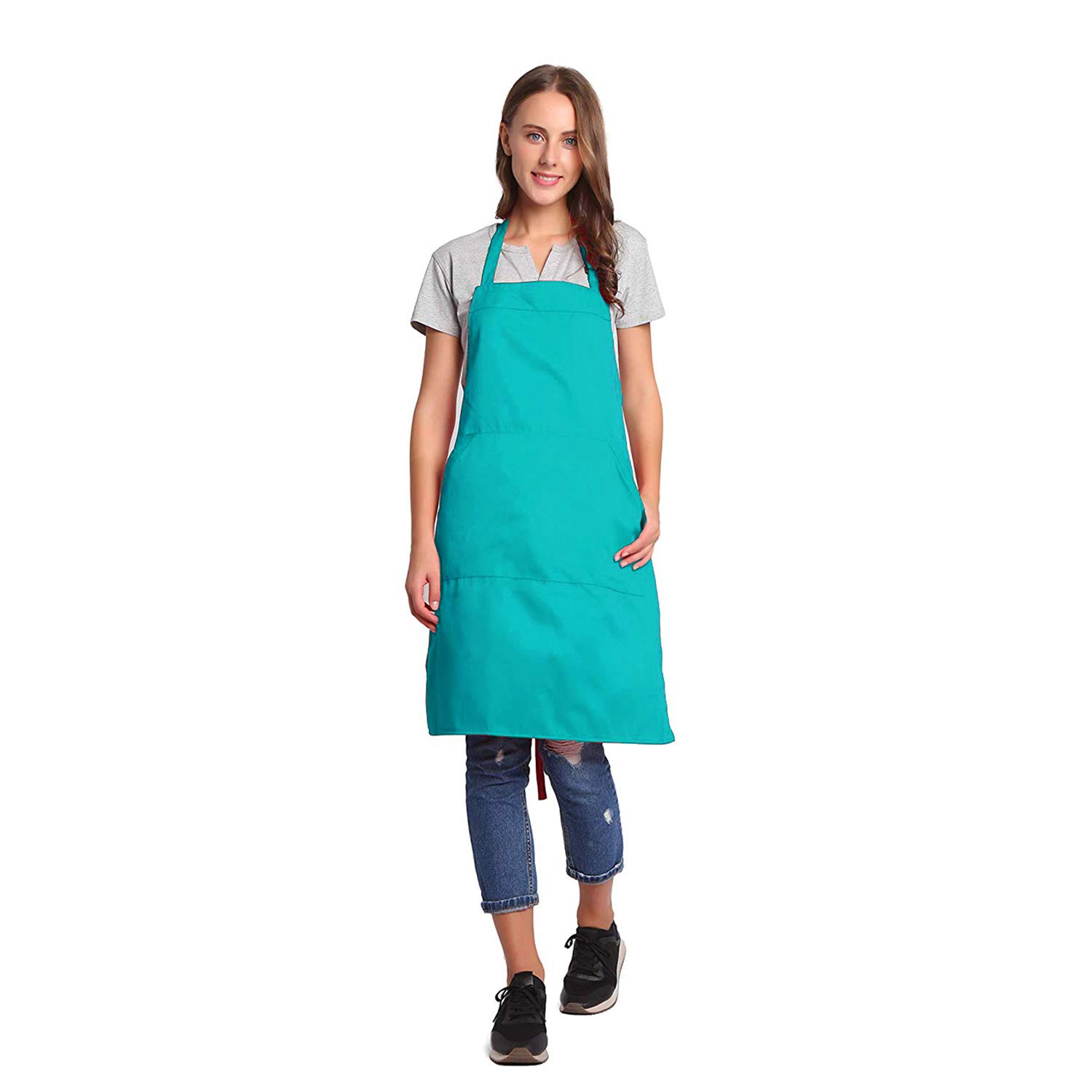 BIGHAS Adjustable Bib Apron with Long Ties for Women Men 18 Colors Chef Kitchen Cooking (Scuba Blue)