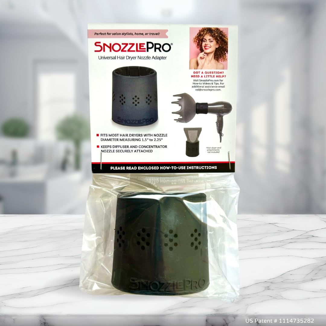 SnozzlePro Universal Hair Dryer Attachment Adapter, Patented Silicone Design Provides a Secure Fit for Concentrator Nozzles and Hair Diffusers - Fits Most Nozzle Diameters 1.5” - 2.25”