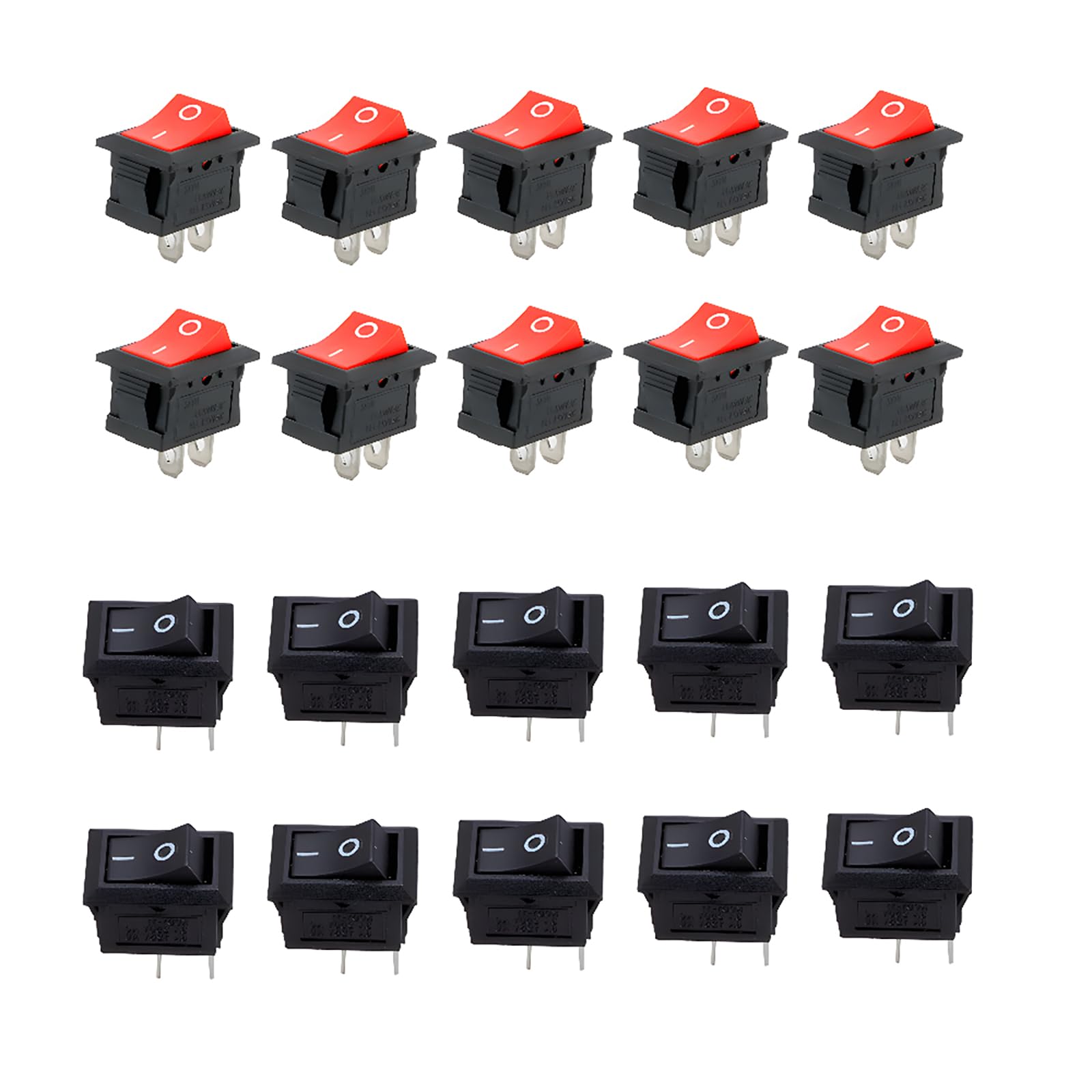 CESFONJER Mini Boat Switch, 2 Position Boat Rocker Switch Kit, Car Dash Dashboard Truck RV ATV Home Ship Button AC 125V/10A 250V/6A (Red 10P Black 10P) Pack of 20