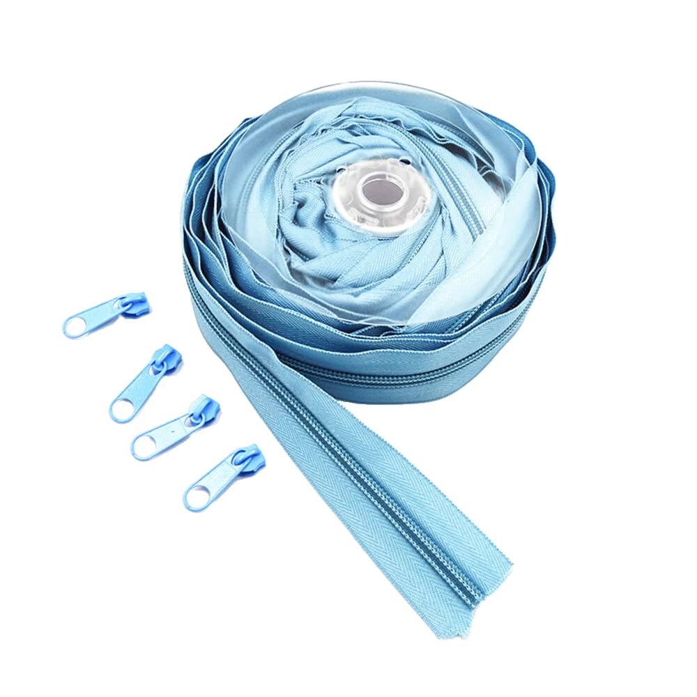 10 Meters (10.8Yard) 5# Long Nylon Coil Zipper with 20pcs Zipper Slider for DIY Sewing Clothing Accessories (20 Colors) (Light Blue)