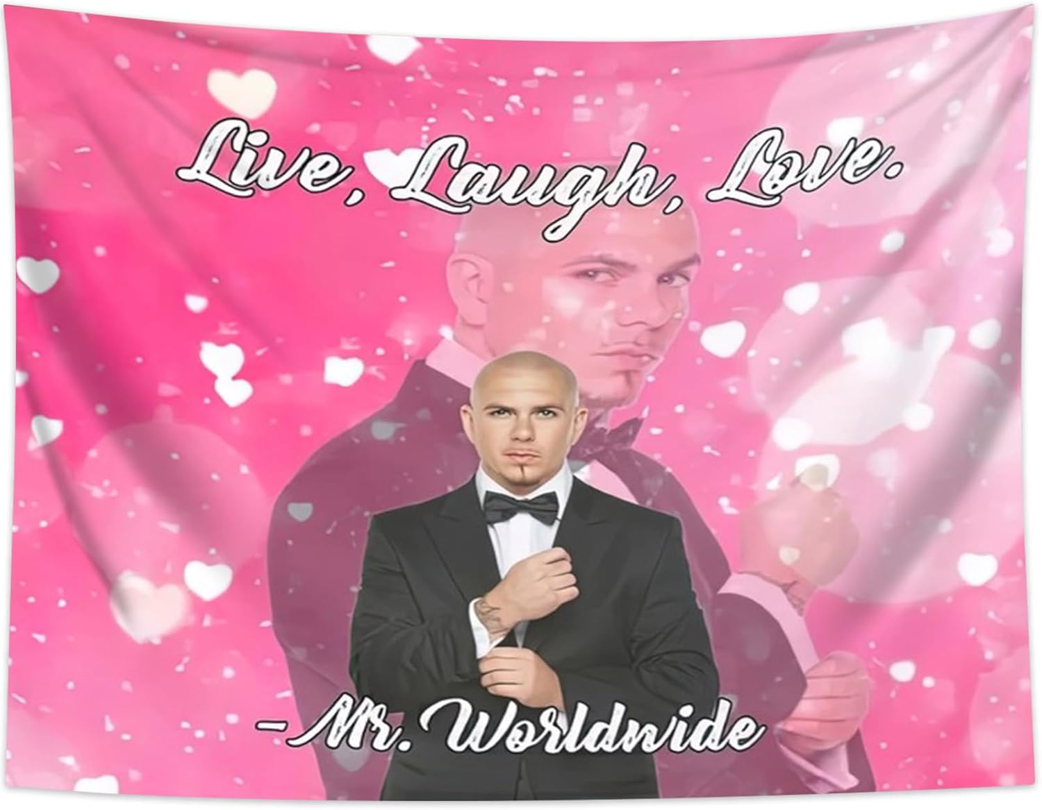Tapestries - QGHOT Mr Worldwide Funny Tapestries, Meme Tapestry Funny Live Laugh Love Mr. Worldwide Wall Hanging, Pitbull Tapestry for Bedroom Living Room Man Cave College Dorm Decor Poster 60×50inch