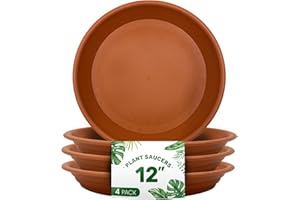 HenHaven 4 Pack of 12 inch Plant Saucers - Heavy Duty Plastic Plant Tray, Durable and Thicker Flower Pot Saucers for Indoors Outdoors Planters, Terracotta