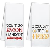 NAHMAKNE Funny Bacon Egg Kitchen Towels Set of 2, Don't Go Bacon My Heart, Humorous Saying Dish Towels for Kitchen Farmhouse, Cooking Lover Gifts, Housewarming Gifts for Women Hostess Mom Wife Chef