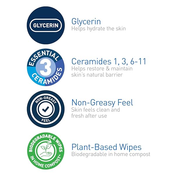 CERAVE MAKEUP REMOVER WIPES, PLANT BASED FACE WIPES, BIODEGRADABLE IN COMPOST, WATERLESS FACE WASH, TRAVEL ESSENTIALS FOR WOMEN, SUITABLE FOR SENSITIVE SKIN, FRAGRANCE-FREE + NON-COMEDOGENIC, 25CT