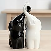 ZFQGEGE Ceramic Elephant Statue Decor - 6" Black & White Elephant Ring Holder Figurines for Living Room, Bedroom, Office Shelf - Valentine's Wedding Gift Ornaments, Anniversary Home Décor Accents