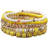 COLORFUL BLING 5Pcs/Set Bohemian Stackable Beads Bracelet for Women Multilayer Boho Seed Statement Stretch Strand Bracelet Friendship Women Jewelry