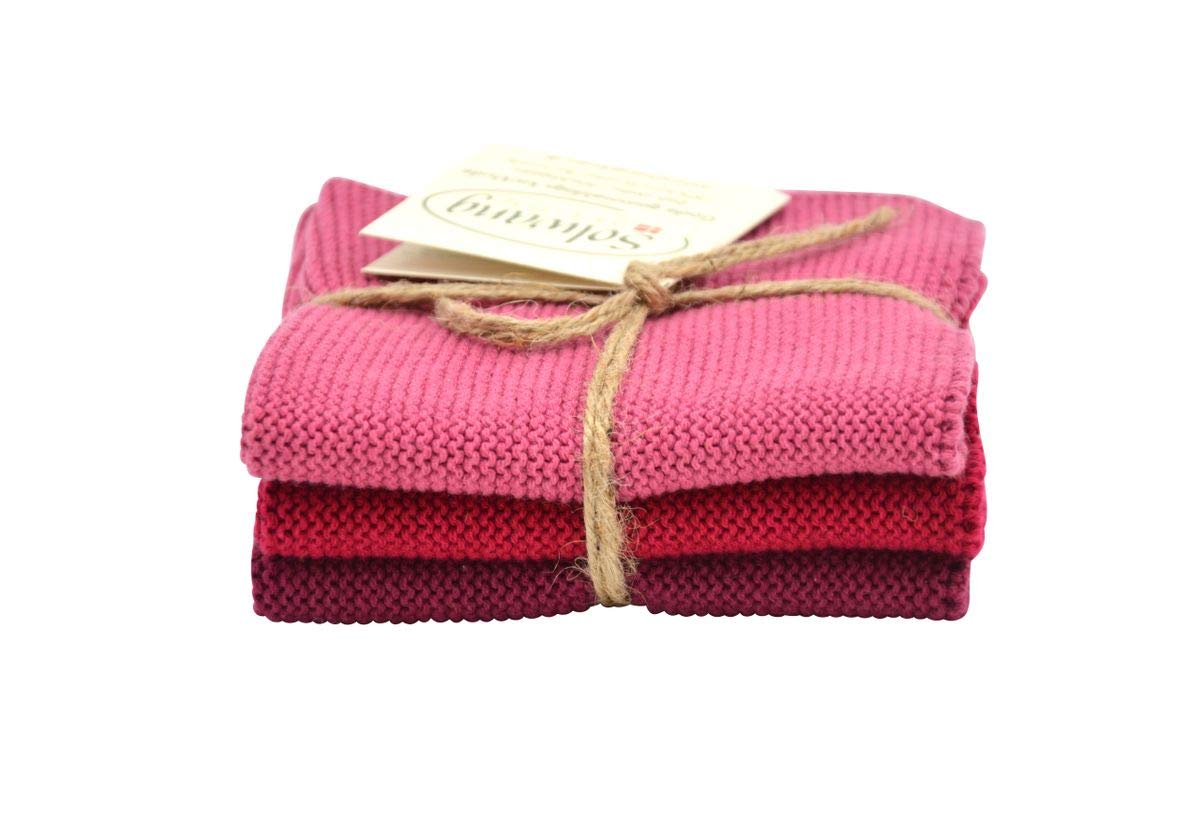 Solwang Cleaning Cloths Bordeaux Red Combi Knitted Cloth Cotton Wipes Stainless Steel