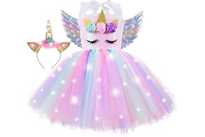 ZeroStage Sequin LED Light Unicorn Costume for Girl Birthday Decorations Halloween Christmas Party Outfit Princess Tutu Dress
