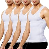 Casey Kevin Men's Compression Shirt Slimming Body Shapewear Gynecomastia Vest Tank Top Tummy Control Undershirts 4 Pack, White*4, XX-Large