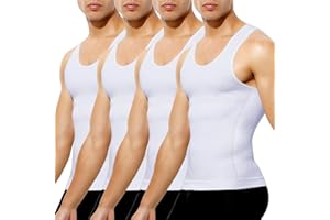 Casey Kevin Men's Compression Shirt Slimming Body Shapewear Gynecomastia Vest Tank Top Tummy Control Undershirts 4 Pack