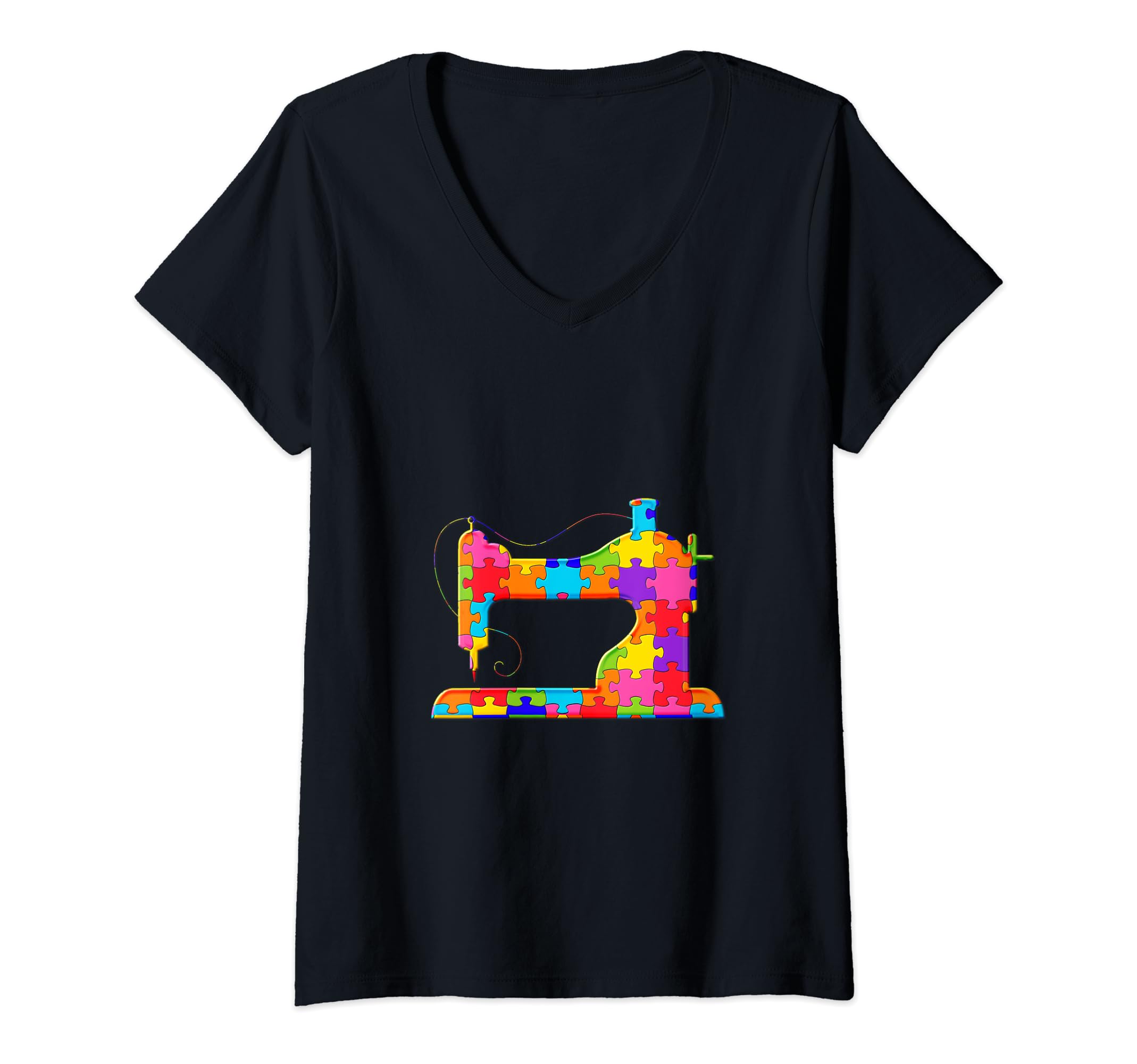Sewing Machine Tailor Puzzle Autism Puzzle V-Neck T-Shirt