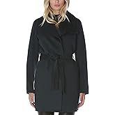 T Tahari Women's Ella Two-Tone Wool Wrap Coat with Oversized Collar