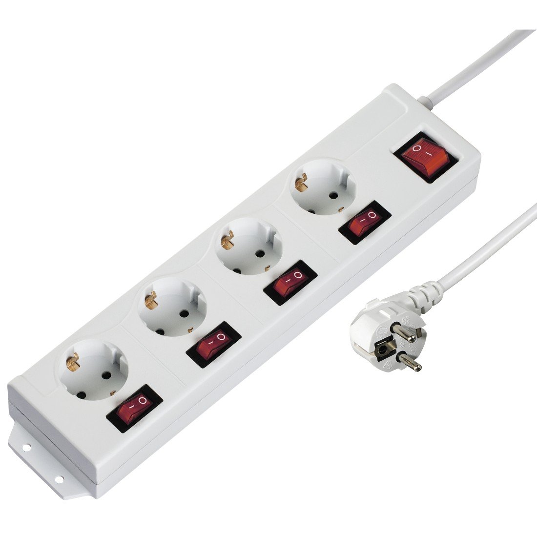 Hama Regleta de 4 enchufes conmutable Individualmente, Montaje en Pared, Distancia de enchufes Extragrande, Enchufe Giratorio 90 ° para colocación Recta, Cable de 1,4 m, Color Blanco