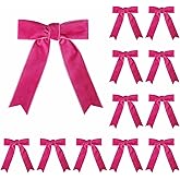 Meseey 12 Pcs Hot Pink Velvet Bows with Twist Tie 3.5 Inch Pre-Tied Vintage Christmas Velvet Ribbon Bows for Treat Bags Gift Wrapping Basket Wedding Baby Shower Brithday Party