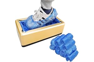 SCGFPOE Automatic Shoe Cover Dispenser | Machine with 100pcs Disposable Plastic Shoe Covers | Suitable for House | Office | Supermarkets | Labs (gold shoe cover dispenser+100pcs shoe covers)