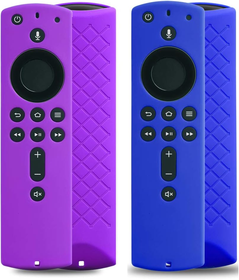 2 Pack Covers for All-new Alexa Voice Remote for Fire TV Stick 4K, Fire TV Stick (2nd Gen), Fire TV (3rd Gen) Shockproof Protective Silicone Case (Blue+Purple)
