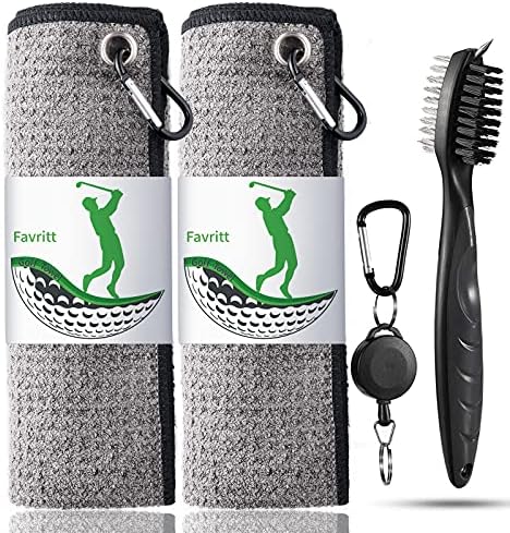 Favritt Golf Towel for Golf Bag with Clip and Accessories Set Golf Cleaning Brush Golf Club Cleaner Golf Gift for Men ,Women, Children