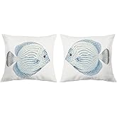 Supwhd Fish Throw Pillow Covers, Beach Coastal Pillow Covers 18x18 Set of 2, Beach Coastal Pillows Decorative Throw Pillows for Home Couch Bedroom Living Room