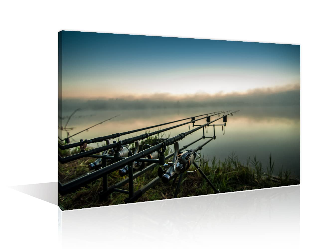 1 Piece Fishing Tackle Wall Decor Angler at Sunset is Fishing with Carp Fishing Technique Canvas Paintings Black and White Wall Art Posters and Prints Stretched and Framed Ready to Hang (16"Wx24"H)