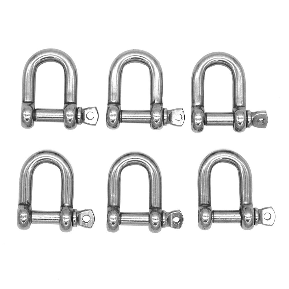 6 Pieces NUZAMAS D Ring Bow M10 Thread 304 Stainless Steel, D-Ring Bow, O Ring Clasp Bracelet, U Lock Wire Rope Fastener